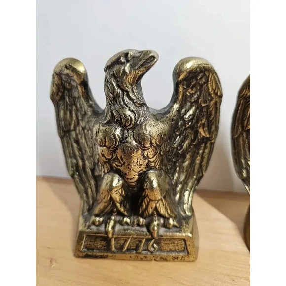 Vintage “1776” Eagle 6” Brass Wash Cast Iron Bookends Colonial Virginia 1968 - Picture 3 of 7